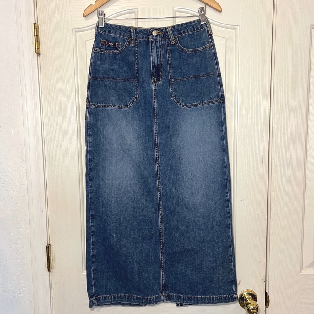 Vintage‎ Bongo Y2K Denim Maxi Skirt Carpenter Utility Long Skirt 2000s Size 7